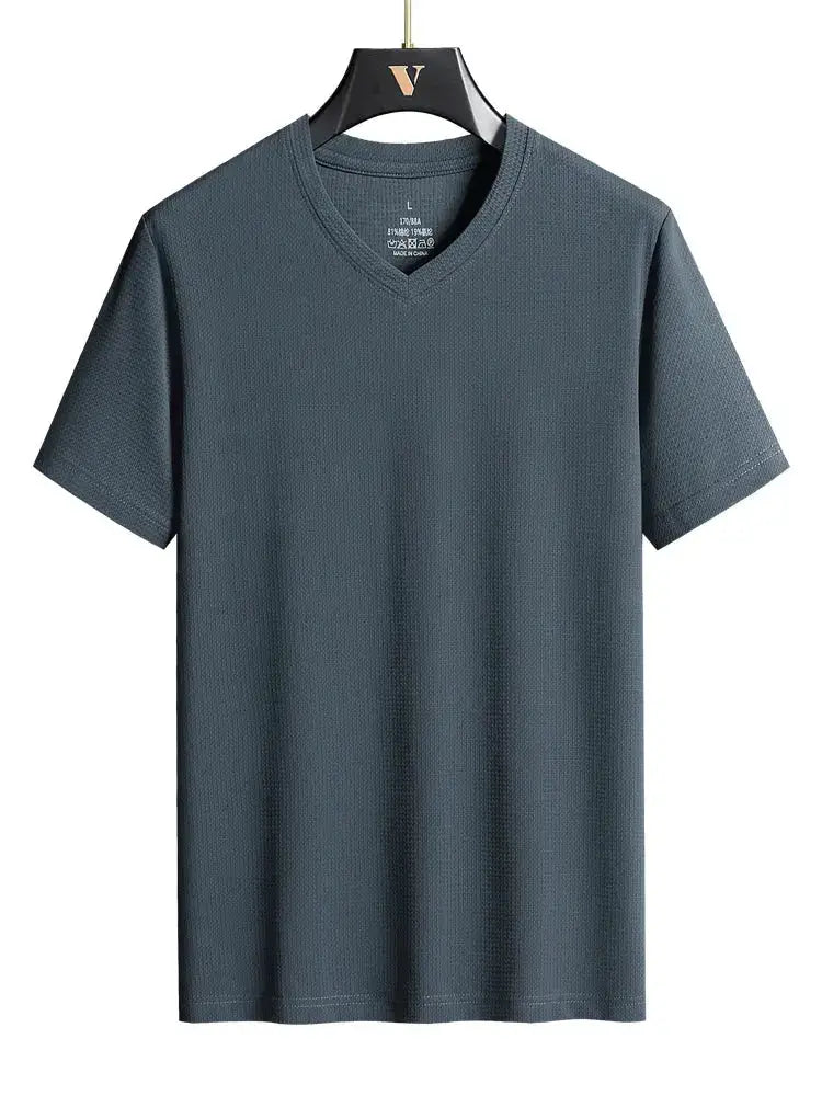 Plus Size 7XL 8XL 9XL Summer V-Neck T-shirts For Men Ice Silk Cooling Quick-dry Breathable Men&
