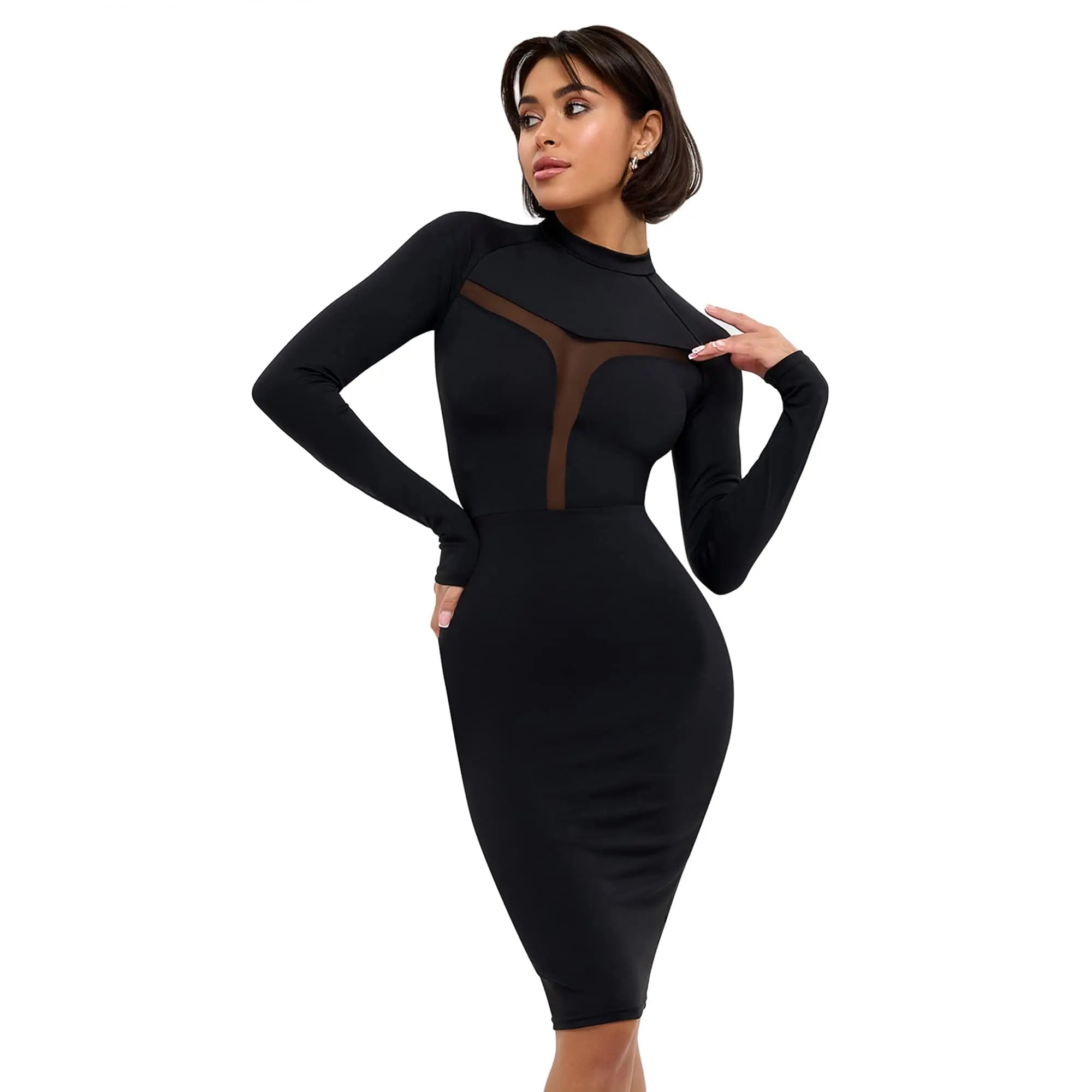 Comfortable summer sundresses for women in black, featuring long sleeves and a stylish mesh design.