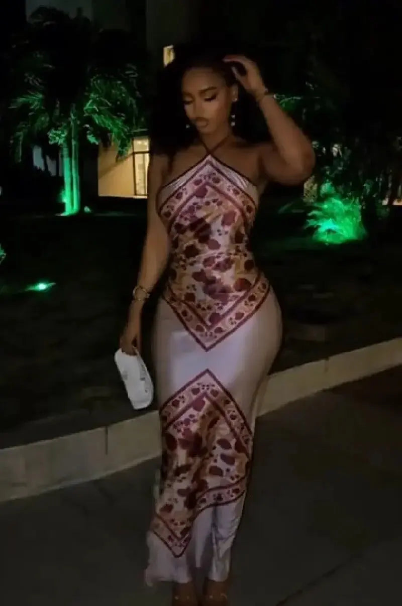 Elegant satin floral print bodycon dress for women, perfect for evening parties, weddings, and summer streetwear by SHOPEZRA L.L.C.