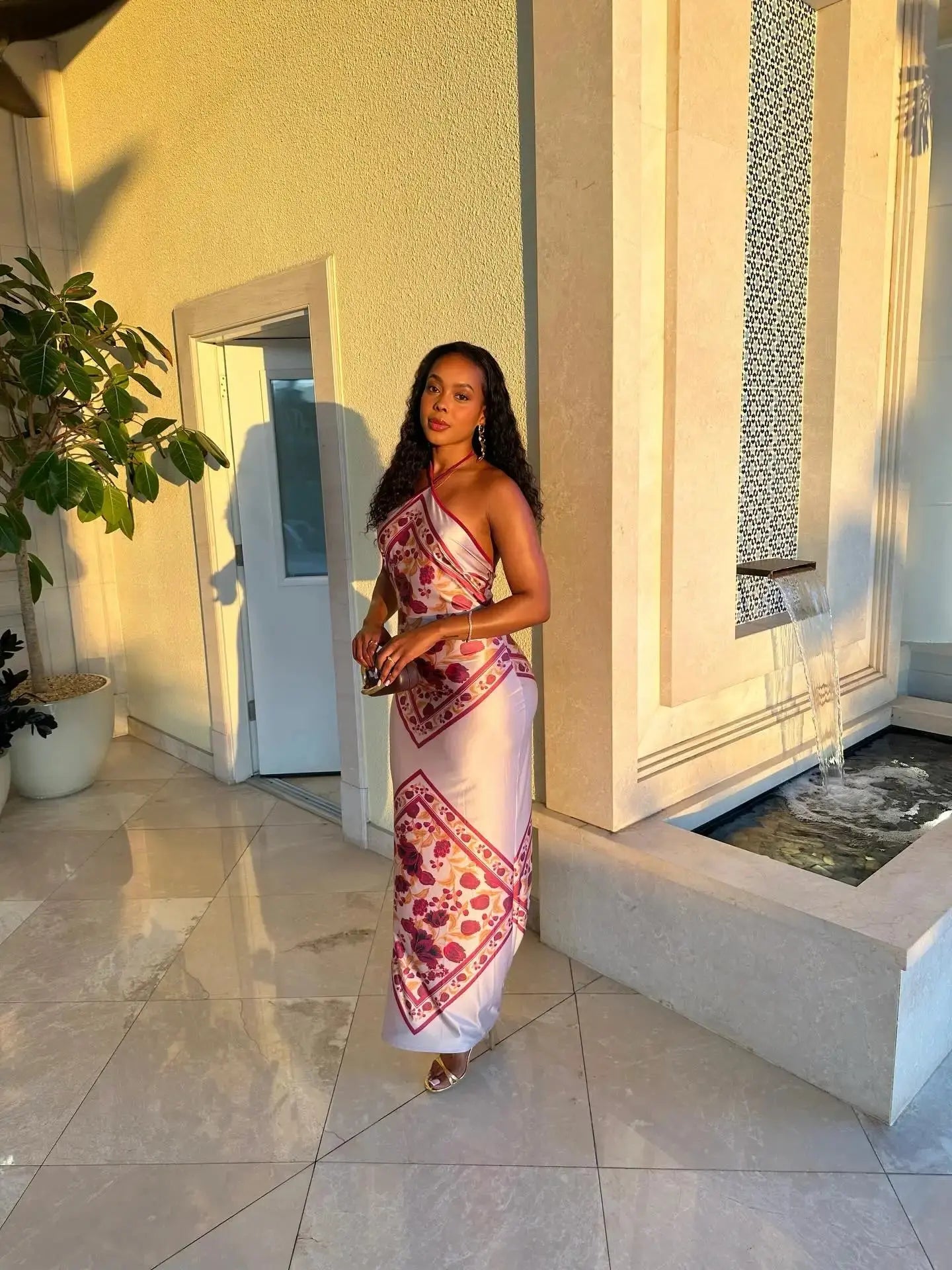Elegant satin floral print bodycon dress for women, perfect for evening parties, weddings, and summer streetwear, by SHOPEZRA L.L.C.