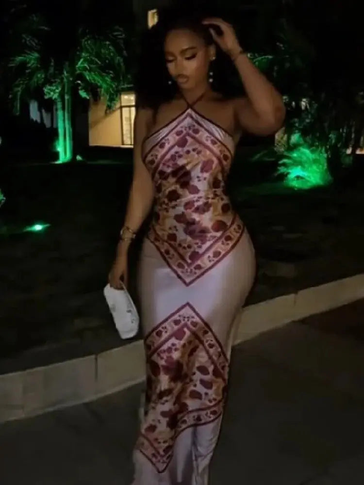 Elegant satin floral print bodycon dress for women, perfect for evening parties, weddings, and summer streetwear.