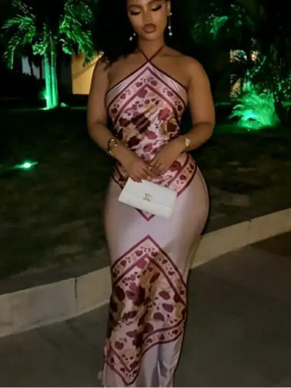 Chic Elegant Satin Dress Floral Print Slim Bodycon Women Dresses Evening Party Wedding Guest Summer Streetwear by Dropshipman