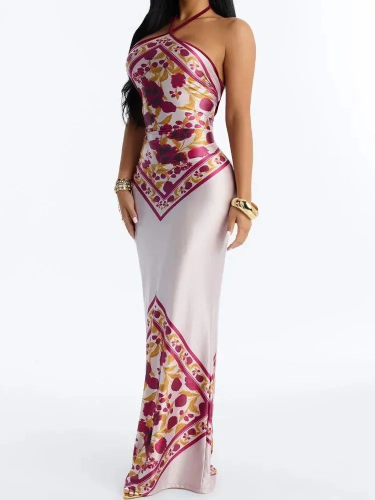 Chic Elegant Satin Dress Floral Print Slim Bodycon Women Dresses Evening Party Wedding Guest Summer Streetwear SHOPEZRA L.L.C.