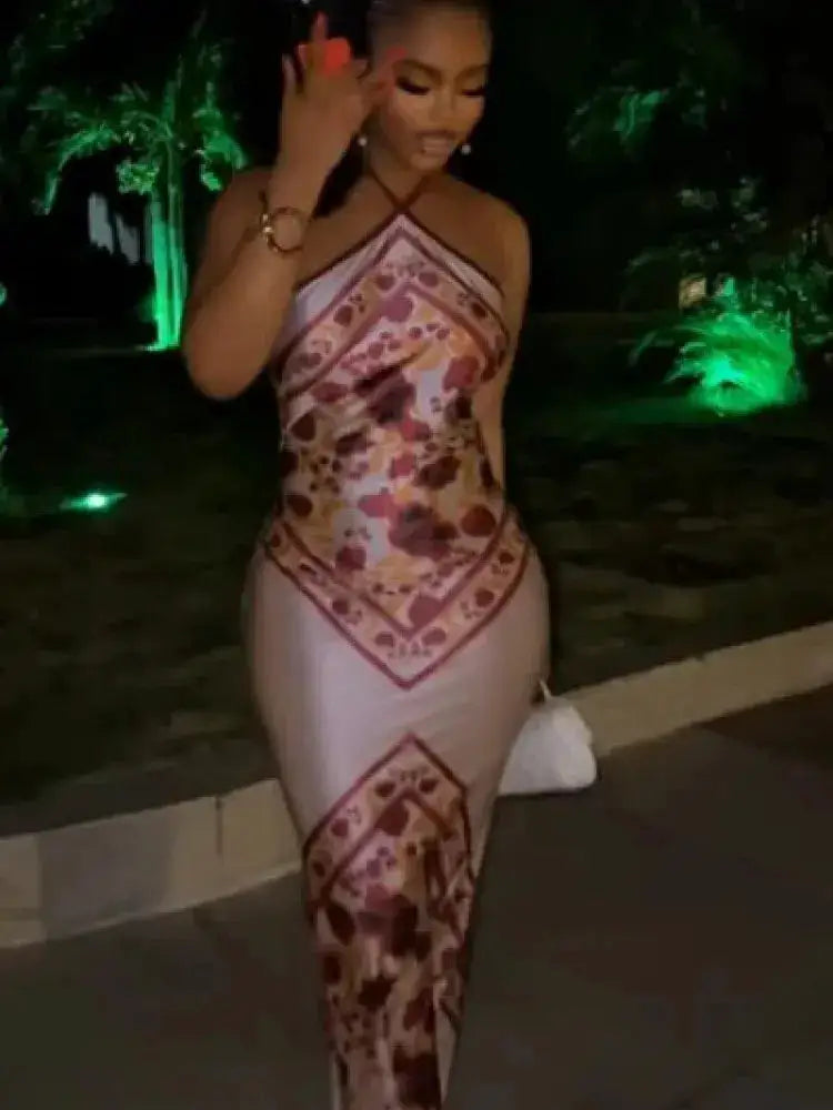 Chic Elegant Satin Dress Floral Print Slim Bodycon Women Dresses Evening Party Wedding Guest Summer Streetwear by Dropshipman