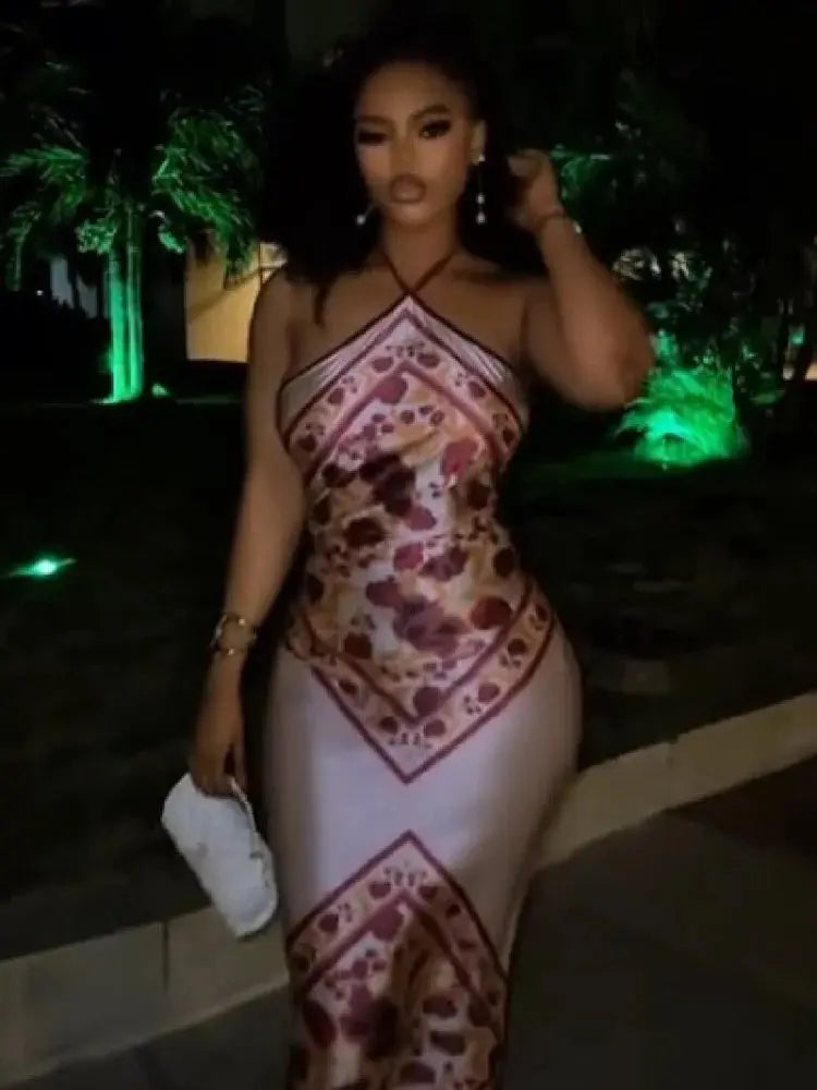 Elegant satin floral print bodycon dress for women, suitable for evening parties, weddings, and summer streetwear.