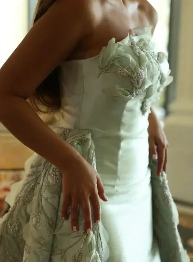 Elegant shiny customized evening dress for women, formal cocktail gown with a sleek silhouette and intricate details.