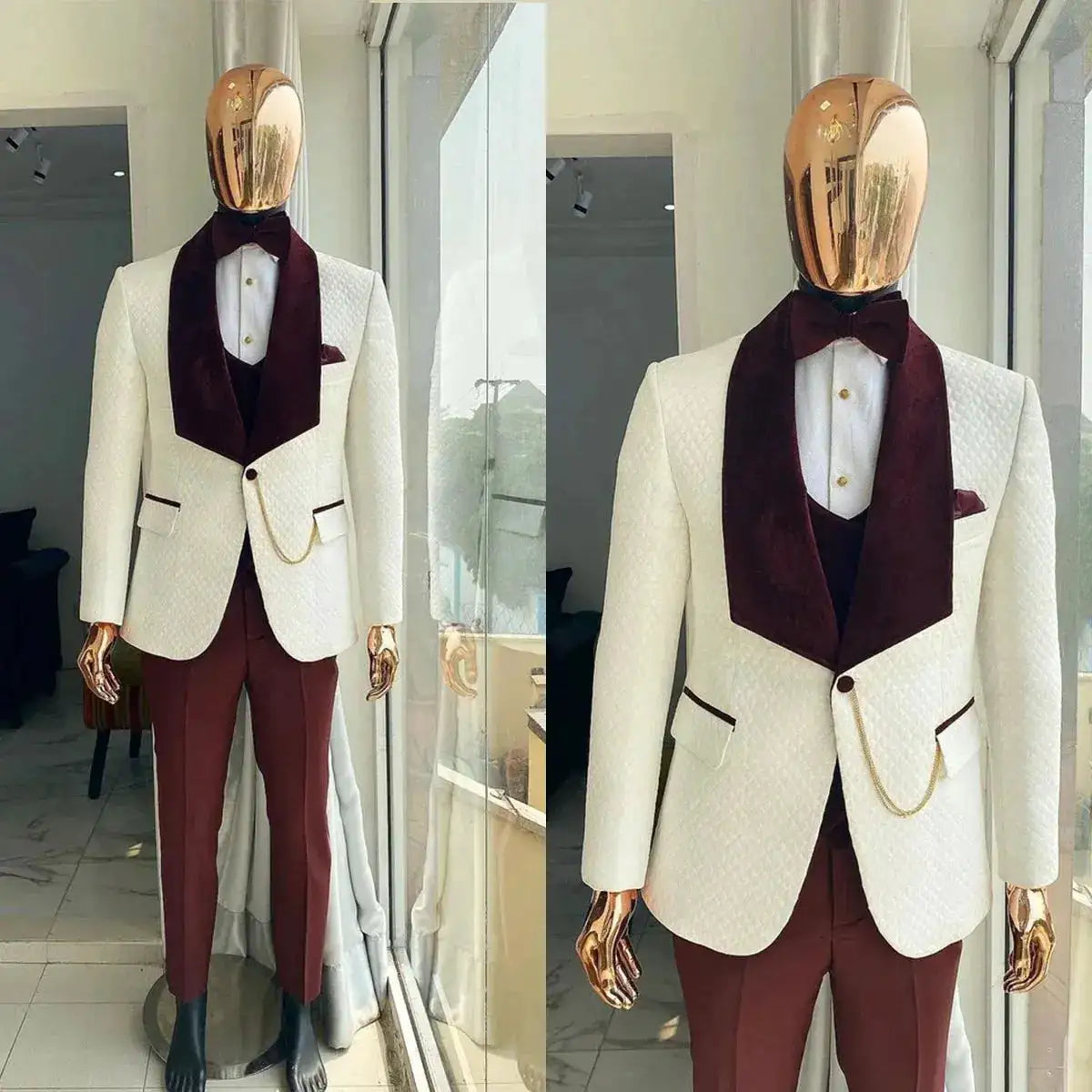 Suits Sets For Men Fashion White Plaid Blazer Vest Floral Pants 3 Pieces Formal Party Tailor-made Elegant Slim Fit Costumes by Dropshipman