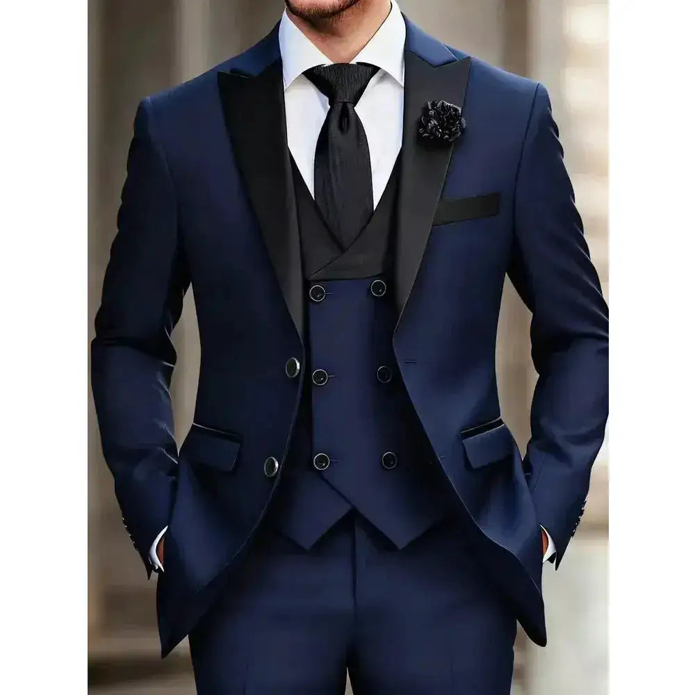 Men Suit Three Piece Satin Peak Lapel Single Breasted Formal Tuxedo For Wedding Groom Evening Party Prom Business Casual Suits by Dropshipman