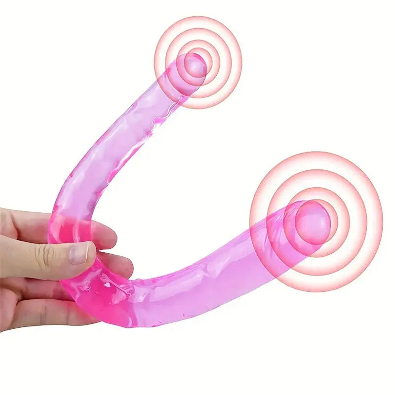 Blue SHOPEZRA L.L.C. double-ended dildo with two heads, designed for G-spot, anal, and vaginal stimulation, adult sex toy.