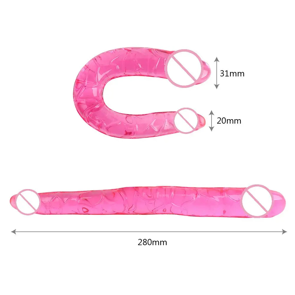 Blue double-ended dildo with two heads, designed for G-spot, anal, and vaginal stimulation, suitable for adult sex toy use.