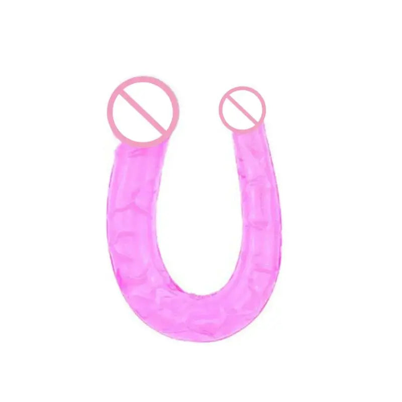 Pink double-ended realistic jelly dildo with flexible design, anal plug, and G-spot stimulation for women, adult insertable massager.