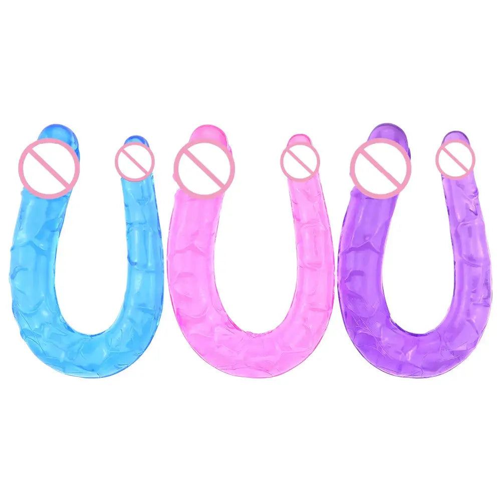 Pink double-ended realistic jelly dildo and anal plug, flexible G-spot stimulator for women, adult insertable sex toy.