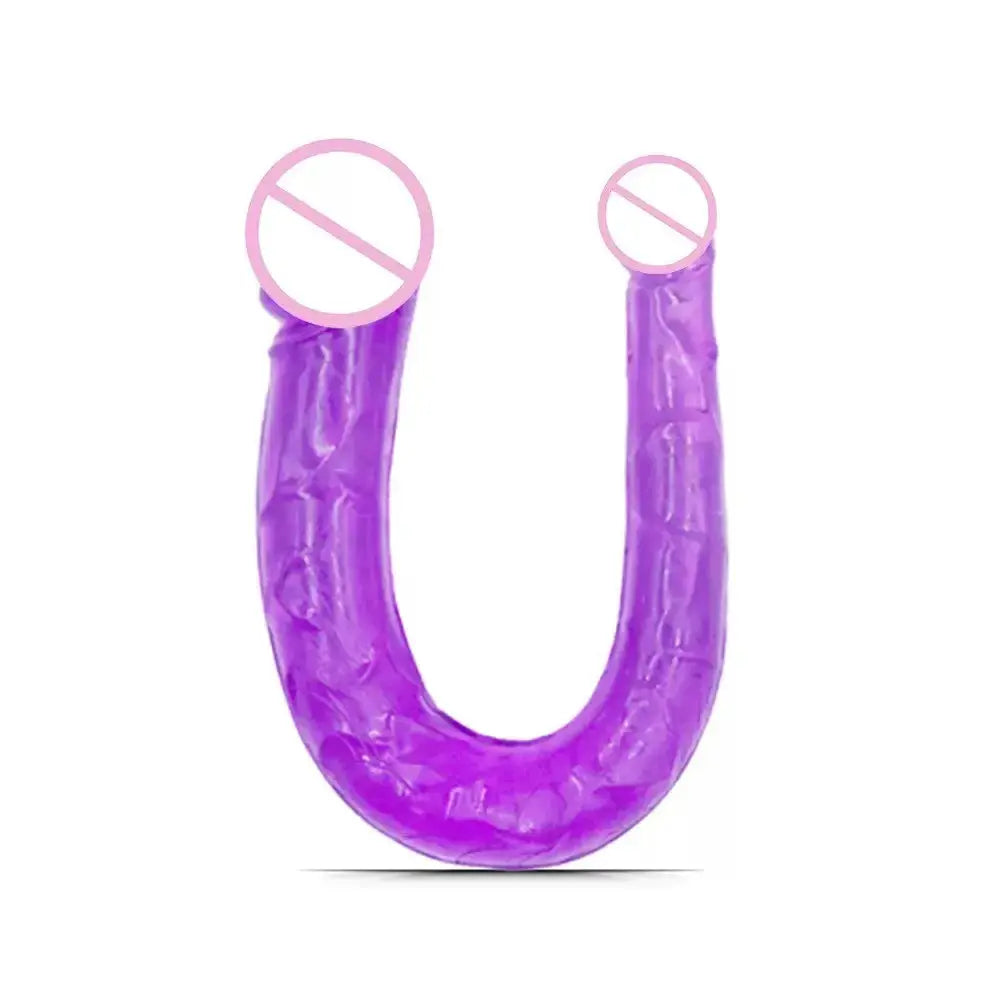 Pink double-ended dildo by SHOPEZRA L.L.C. featuring realistic, flexible jelly design for anal and G-spot stimulation.