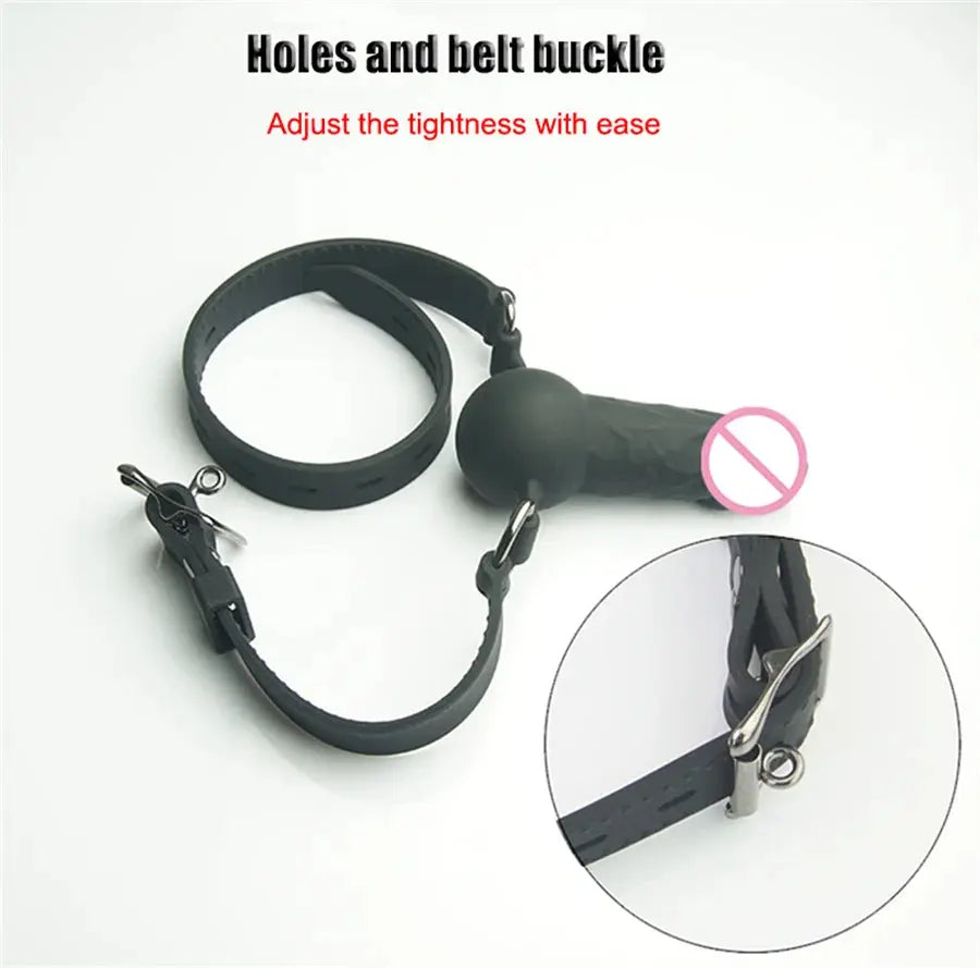 Double-ended BDSM bondage dildo gag toy made of medical silicone, designed for open-mouth oral play for couples.
