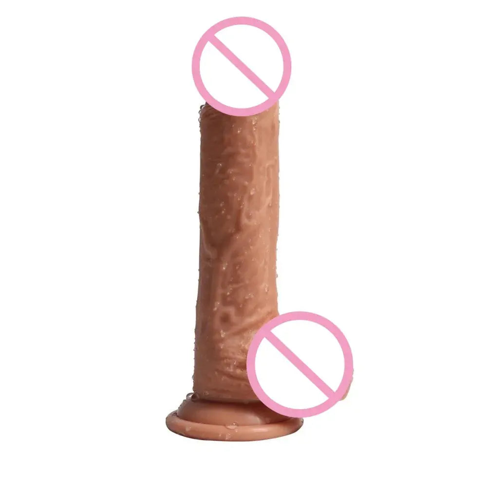 Hyper-realistic double-layer liquid silicone dildo for female masturbation, featuring detailed design and dual-layer construction.