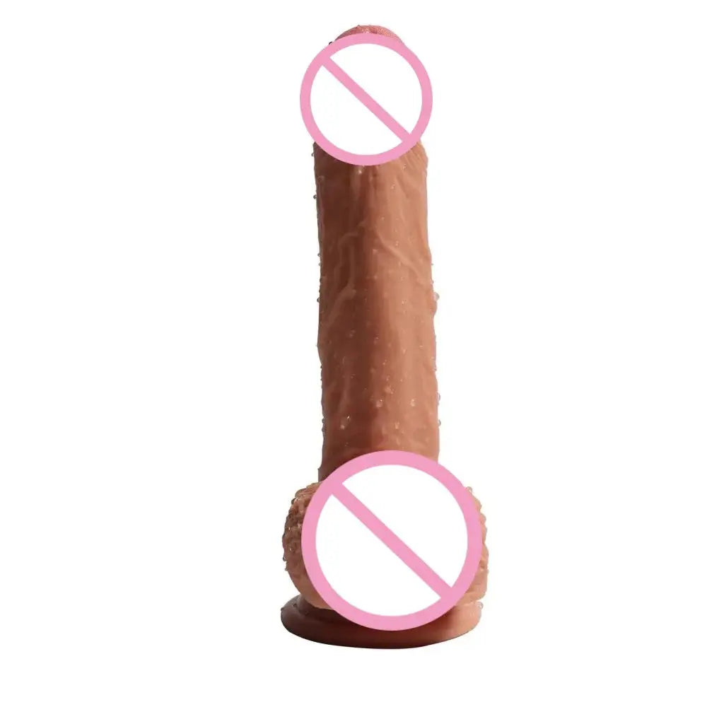 Hyper-realistic double-layer liquid silicone dildo for female masturbation, featuring detailed shape and dual-layer design.