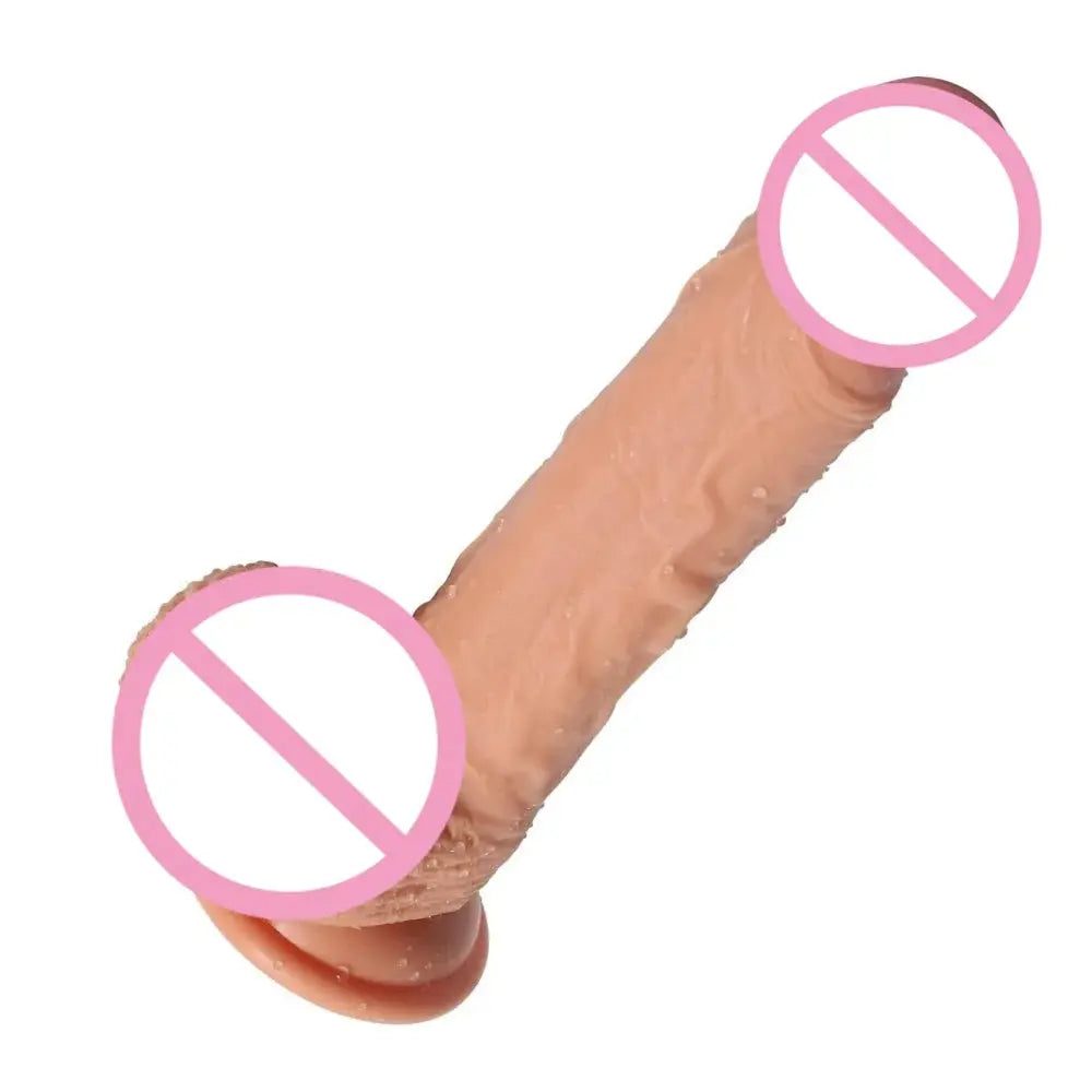 Hyper-realistic double-layer liquid silicone dildo for female masturbation, featuring dual layers and detailed texture.