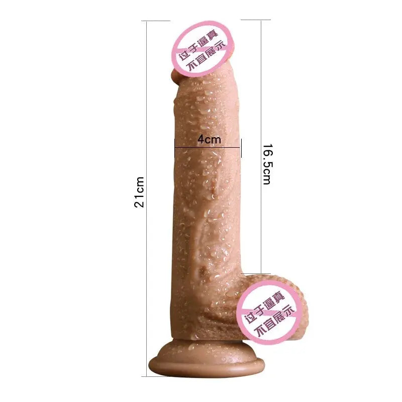 Hyper-realistic double-layer liquid silicone dildo for female masturbation, featuring dual layers and detailed design.