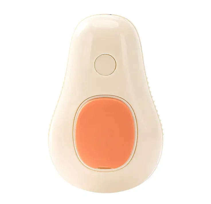 3-in-1 cat dog grooming brush in avocado cream white color with orange button for effective pet grooming.