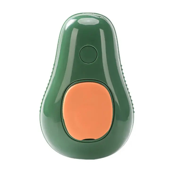 3-in-1 cat dog grooming brush in avocado green color, USB size, for gentle pet grooming and detangling.
