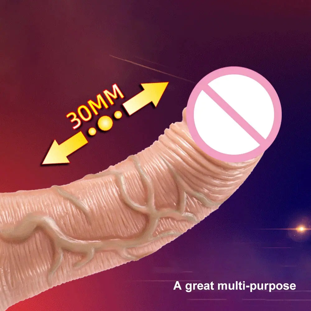 Realistic telescopic vibrating dildo with suction cup, heating feature, and remote control for female masturbation, by SHOPEZRA L.L.C.