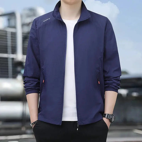 Lightweight men's summer jacket by SHOPEZRA L.L.C. made of breathable, UV-resistant ice silk sunscreen fabric for fishing and outdoor wear.