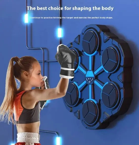 Girl practicing with a boxing target machine for home workouts, enhancing fitness and fun.