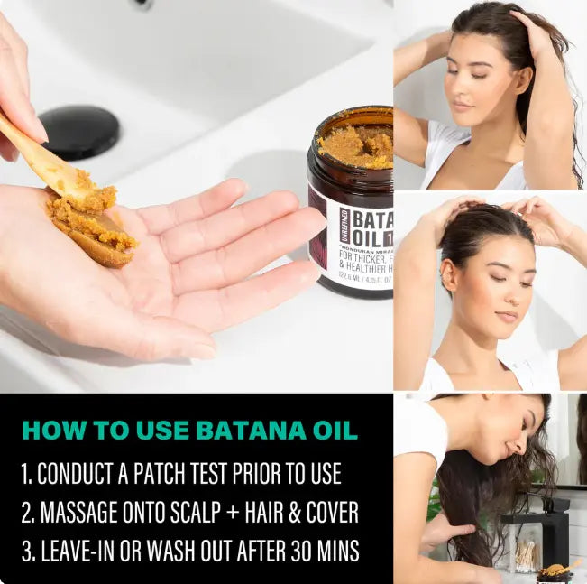 How to use Batana Oil for thicker and healthier hair with steps for application.
