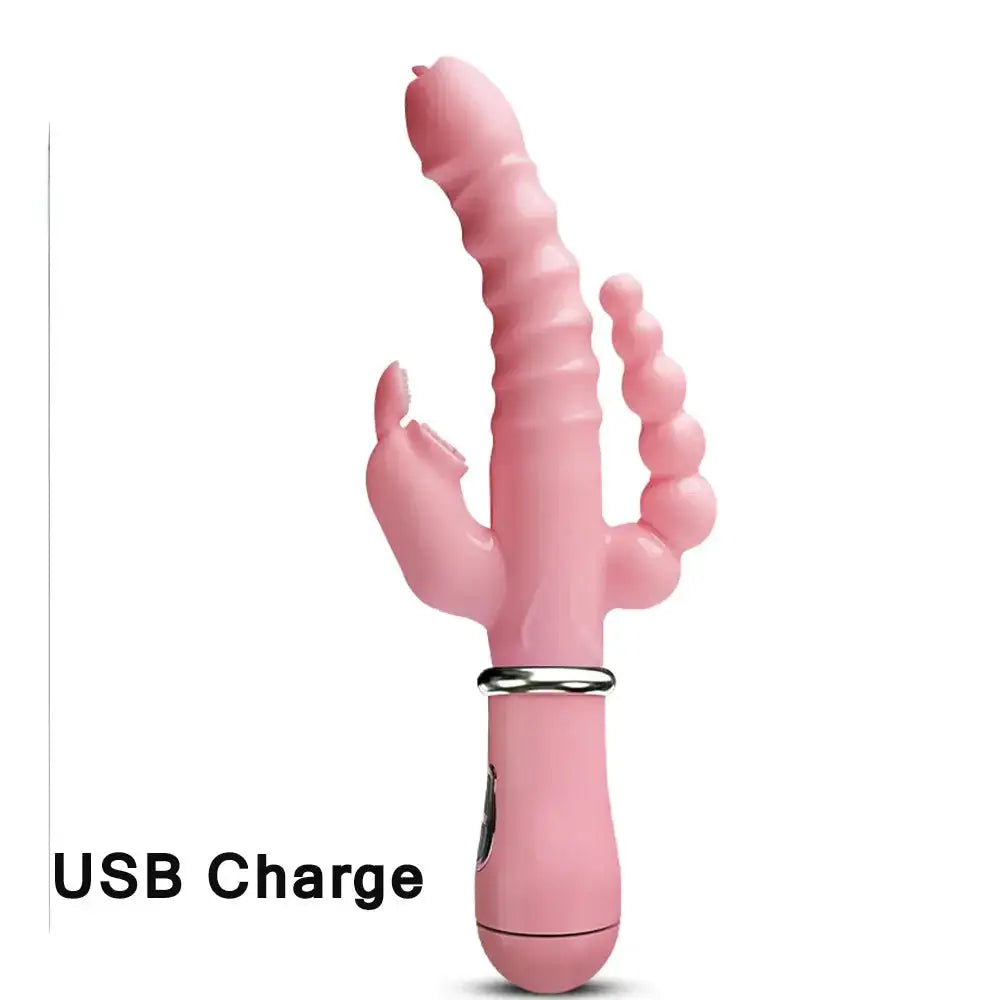 Vibrator Powerful 3 in 1 Dildo Rabbit Vibrator Waterproof Anal Clit Vibrator Sex Toys for Women Couples Flirting Dildo Vibrator by Dropshipman