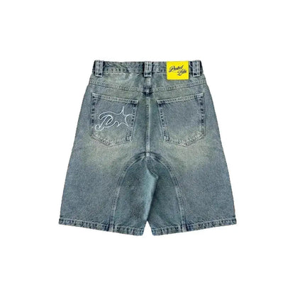 Vintage Y2k Men Women Harajuku Short Jeans Washed Embroidery American Retro Man Denim shorts Summer Loose Hip Hop Streetwear by Dropshipman