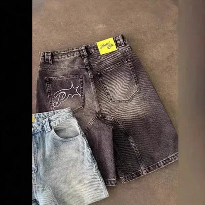 Vintage Y2k Men Women Harajuku Short Jeans Washed Embroidery American Retro Man Denim shorts Summer Loose Hip Hop Streetwear by Dropshipman