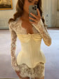 Lace Trim Bustier Dress Satin Deep V Neck Long Sleeve Ruched Sexy Elegant Bandage Vestido 2026 NEW Women‘s Evening Dresses SHOPEZRA L.L.C.