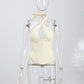 Sexy Hollow-out Fishbone Tank Tops 2026 Summer New Female Solid Halter Lace-up Backless Sleeveless Vest Women&