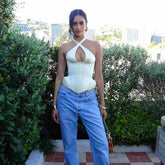 Sexy Hollow-out Fishbone Tank Tops 2026 Summer New Female Solid Halter Lace-up Backless Sleeveless Vest Women&
