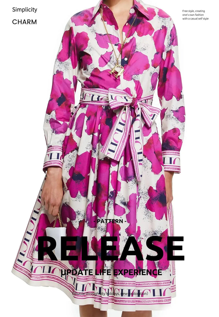 Women Dresses Party Dresses Retro Shirt Dress Long Sleeved Belt Single Row Buckle Layered Skirt Hem Design Casual Dresses SHOPEZRA L.L.C.