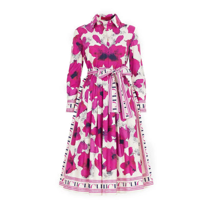 Women Dresses Party Dresses Retro Shirt Dress Long Sleeved Belt Single Row Buckle Layered Skirt Hem Design Casual Dresses SHOPEZRA L.L.C.