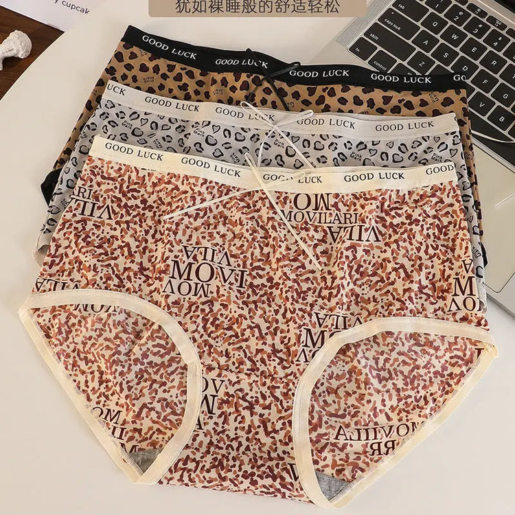 Ice Silk Seamless Underwear for Women, Hot Leopard Print Ice Silk Silk Protein Antibacterial Crotch Women&