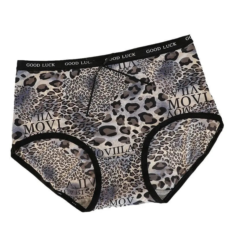 Ice Silk Seamless Underwear for Women, Hot Leopard Print Ice Silk Silk Protein Antibacterial Crotch Women&