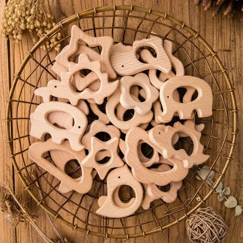 Wooden baby teether with a beech wood koala animal pendant, BPA-free teething toy suitable for infants and kids.