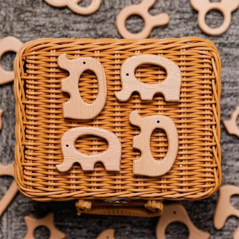 Wooden baby teether pendant featuring a beech wood koala animal design, BPA-free teething toy for infants and kids.