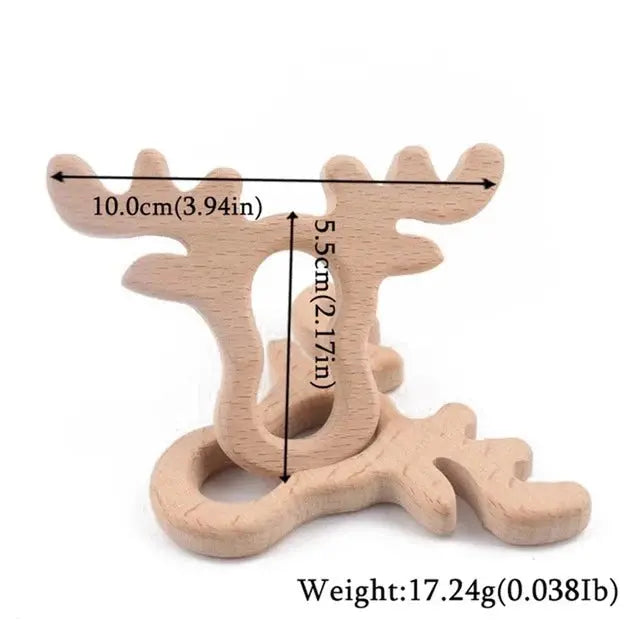 Wooden baby teether with a cute beech wood koala animal pendant, BPA-free teething toy for infants and toddlers.