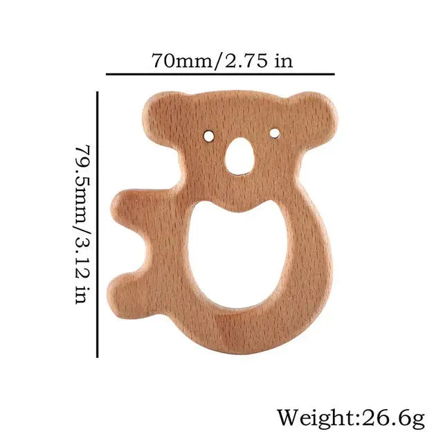 Wooden baby teether pendant featuring a cute beech wood koala animal design, BPA-free teething toy for infants.