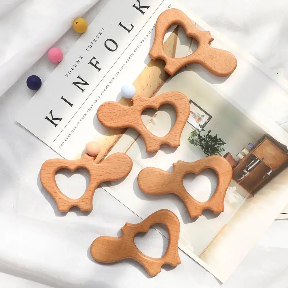 Wooden animal teether pendant featuring a cute beech wood koala design, BPA-free teething toy for babies and toddlers.