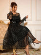 Sophisticated Dinner Dress with Sheer Sleeves and Sparkling Details for Galas SHOPEZRA L.L.C.