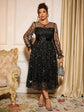 Sophisticated Dinner Dress with Sheer Sleeves and Sparkling Details for Galas SHOPEZRA L.L.C.