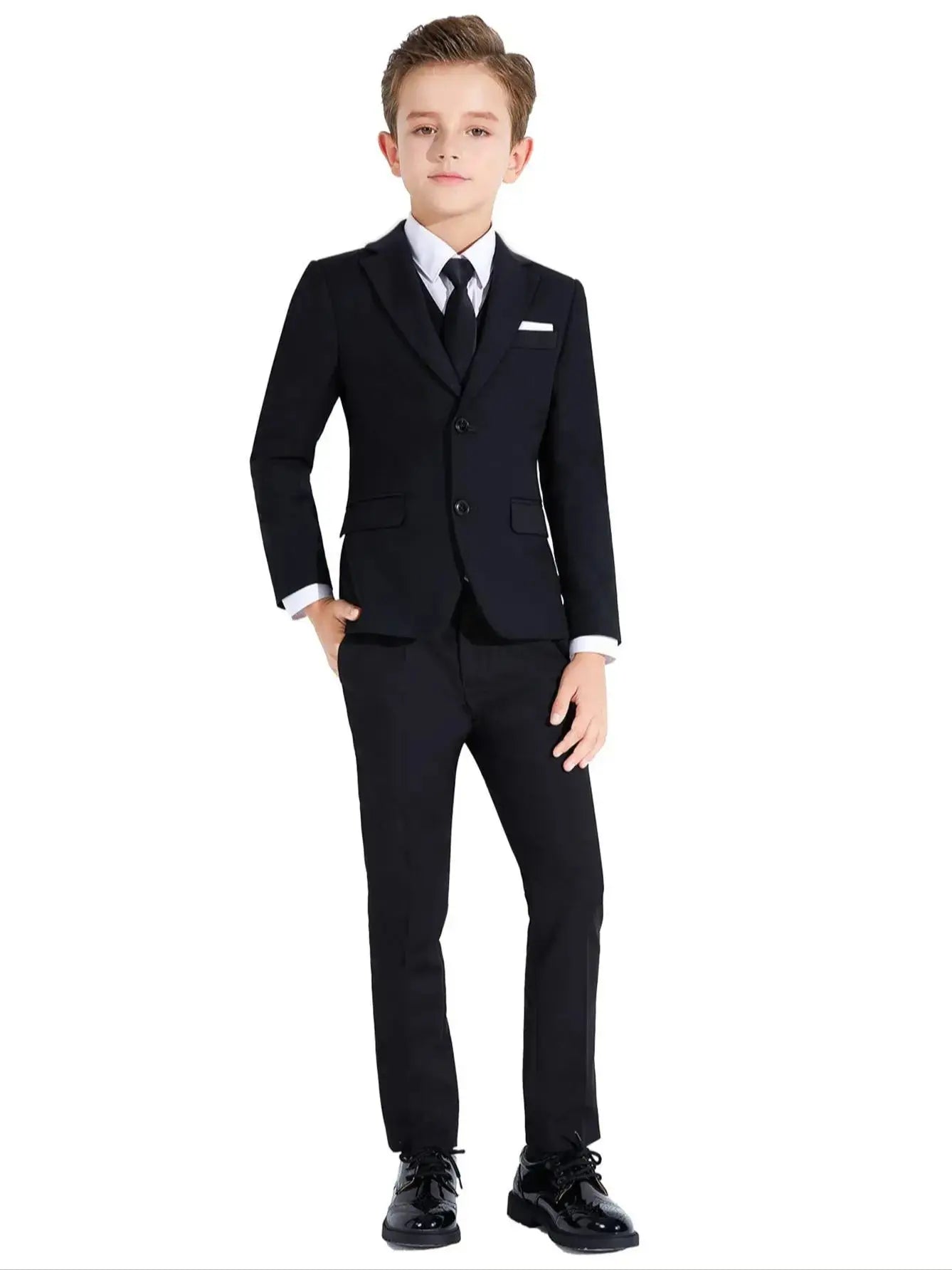 Colorful boys' formal suit set by SHOPEZRA L.L.C., includes 5-piece slim fit dresswear for school uniforms.