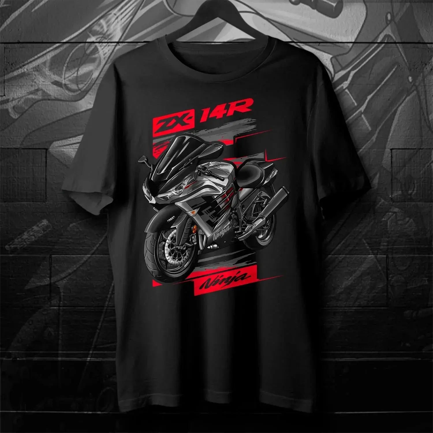 Black Japanese Ninja ZX-14R motorcycle T-shirt with short sleeves, O-neck, featuring graphic design, made of 100% cotton for men.