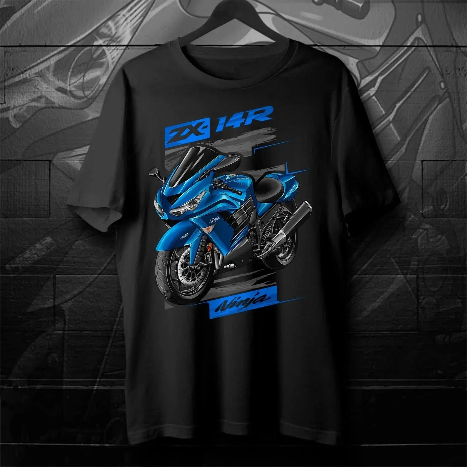 Black men's T-shirt featuring Japanese ninja ZX-14R motorcycle design, 100% cotton, short sleeve, O-neck, summer casual streetwear.