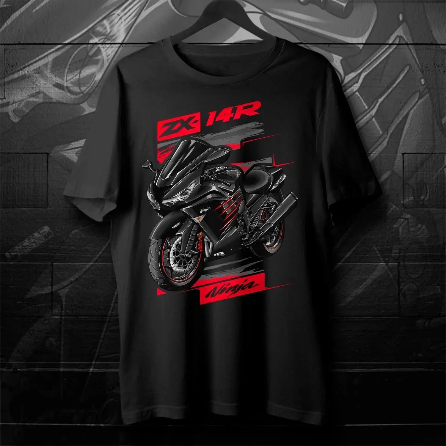 Black men's T-shirt featuring Japanese Ninja ZX-14R motorcycle design, 100% cotton, short sleeve, O-neck, casual summer streetwear.