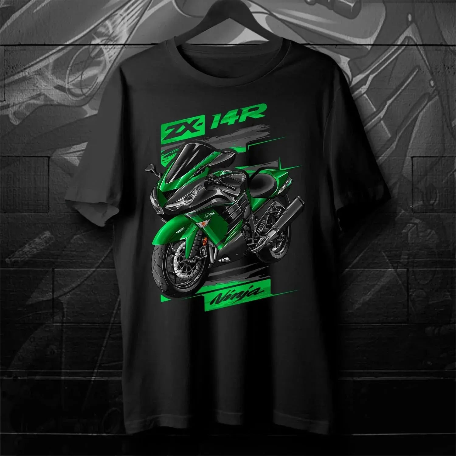 Black Japanese Ninja ZX-14R motorcycle T-shirt for men, short sleeve, 100% cotton, casual streetwear for summer.